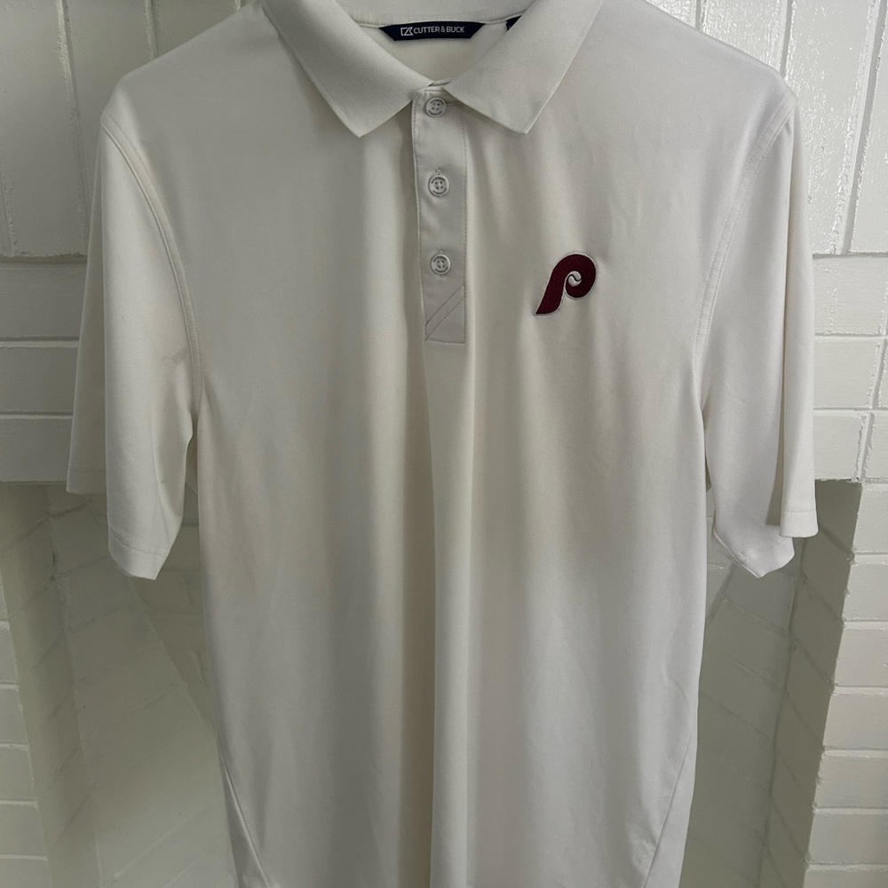 Cutter & Buck White Polo Shirt with Maroon Philadelphia Phillies Logo